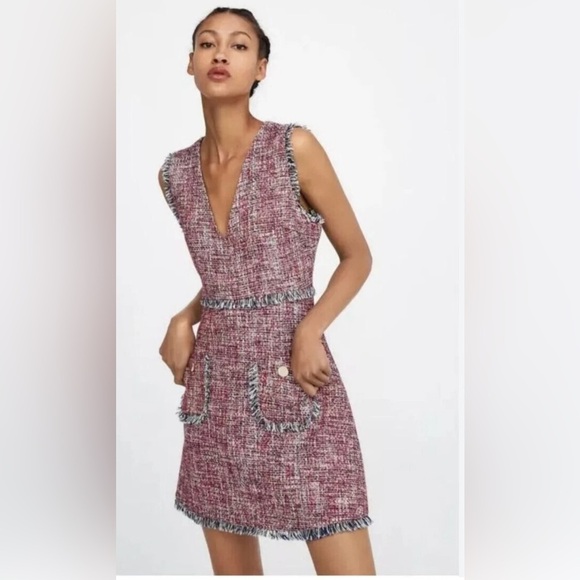 Zara Red Sheath Mini Dress V-neck Sleeveless - Picture 1 of 8